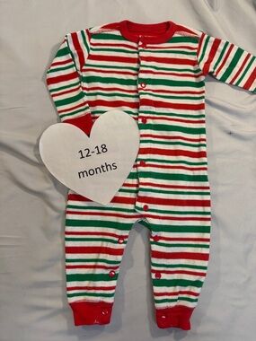 Little Blue House - Striped Red and Green Festive Kids One Piece Footie